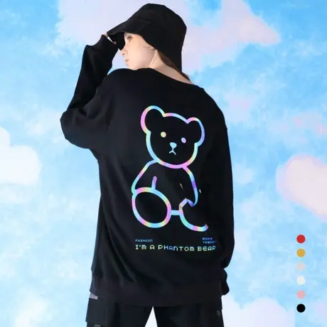 卫衣时尚2023年新款小熊反光炸街情侣装女男纯棉休闲运动圆领学生商品大图