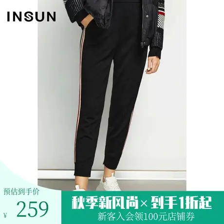 恩裳春秋季时尚撞色条纹直筒垂感宽松束脚运动休闲裤女款图片