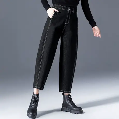 加绒牛仔裤女冬季灯笼裤2023年新款秋冬九分老爹裤子萝卜裤哈伦裤商品大图
