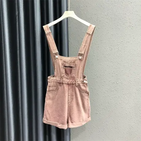 韩版怀旧复古小个子牛仔背带裤女夏季新款休闲百搭宽松阔腿短裤潮商品大图