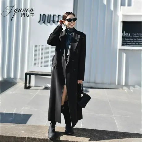 西装外套女2023秋季新款小众设计复古时尚气质高级感黑色长款大衣图片