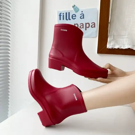 雨鞋女款外穿时尚加绒中筒胶鞋防水防滑雨靴厨房工作鞋下雨穿的鞋商品大图