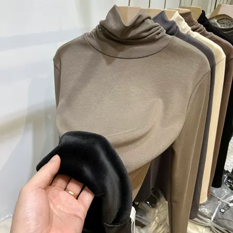 堆堆领高领加绒加厚一体绒T恤女2022秋冬新款保暖内搭打底衫上衣图片