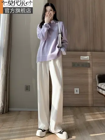 雪尼尔阔腿裤女春秋冬季2023年新款直筒高腰灯芯绒休闲加绒裤子女图片