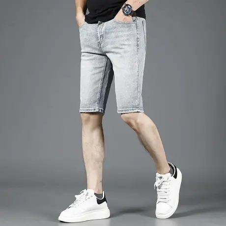 牛仔短裤男夏季薄款2023新款修身弹力浅色男士短裤五分裤中裤外穿商品大图