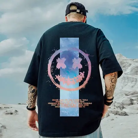 oversize港风潮牌国潮嘻哈小恶魔短袖T恤男潮宽松大码鬼笑脸半袖商品大图