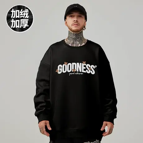 oversize港风圆领卫衣男潮牌ins字母简约大码男装秋冬季加绒加厚商品大图