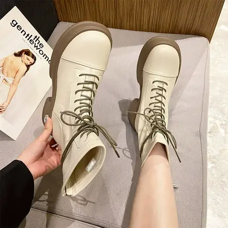 厚底马丁靴女2024秋冬季新款加绒短靴粗跟小个子爆款英伦风机车靴图片