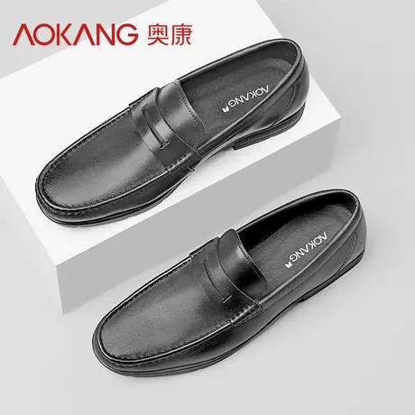 奥康皮鞋男2024年新款春季英伦风休闲乐福豆豆鞋懒人一脚蹬鞋子男商品大图