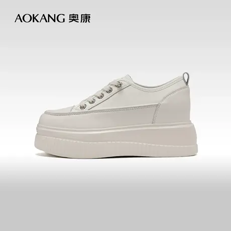 奥康女鞋 2024春季新款百搭厚底内增高休闲鞋小个子系带板鞋单鞋商品大图