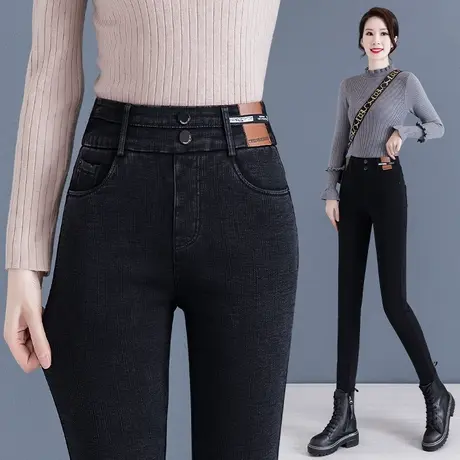 小脚牛仔裤女秋冬加绒加厚打底裤子外穿弹力紧身春秋显瘦铅笔裤商品大图