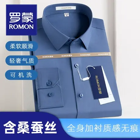 Romon/罗蒙含桑蚕丝长袖衬衫男零感亲肤上班通勤高级感商务衬衣图片