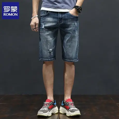 罗蒙新品棉质微弹男士牛仔裤舒适百搭牛仔短裤男款图片
