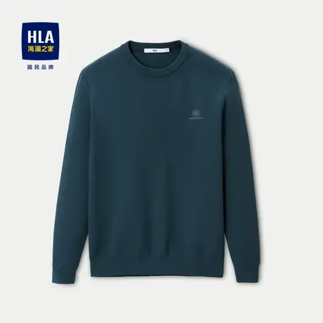 HLA/海澜之家舒适圆领长袖针织衫2023秋季新款纯色亲肤柔软上衣男商品大图