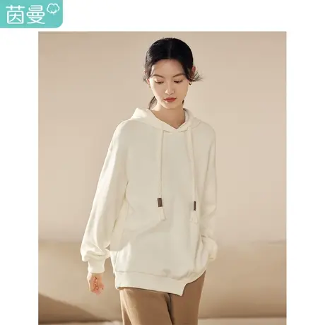 茵曼设计感拼接辫子抽绳连帽卫衣2023冬女装新款休闲宽松显瘦上衣商品大图