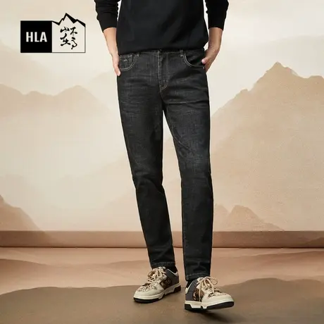 HLA/海澜之家循迹山不在高系列黑牛仔裤23秋季新款文字刺绣裤子男图片