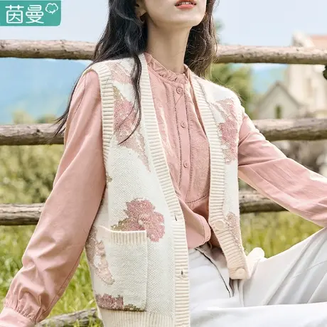 茵曼针织衫开衫马甲背心毛衣外套女2023新款春秋冬坎肩薄款上衣商品大图