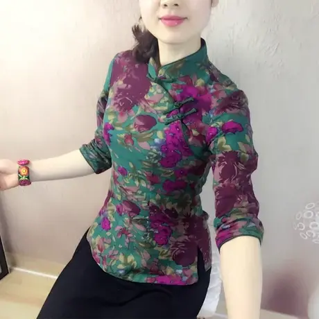 中国风日常复古修身短款改良棉麻旗袍上衣中式唐装女装盘扣茶艺服商品大图