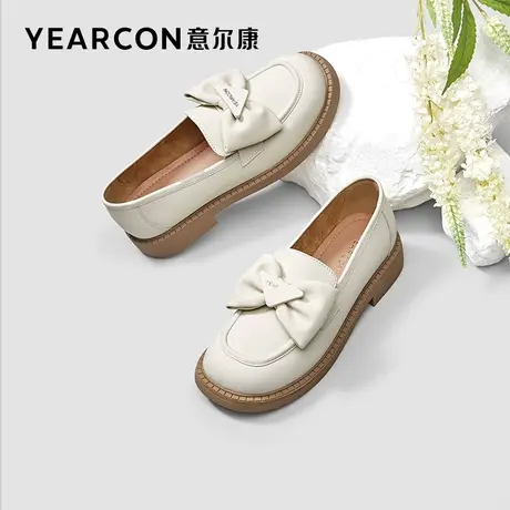 意尔康女鞋2023秋季新款真皮乐福鞋女英伦风小皮鞋厚底蝴蝶结单鞋商品大图