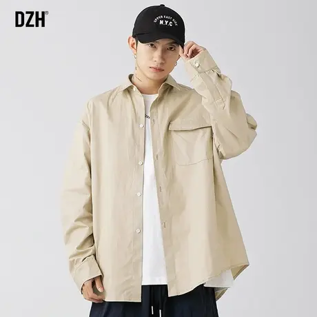 男生卡其色工装衬衫男长袖高级感休闲衬衣外套春秋款纯棉寸衫上衣商品大图