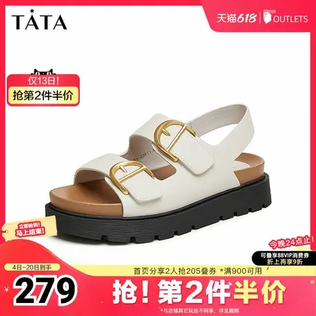 Tata他她厚底休闲沙滩凉鞋女鞋商场新款拼接勃肯鞋2025夏奥莱图片