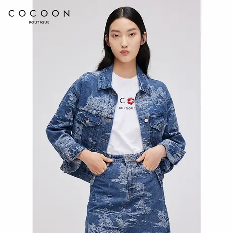 可可尼COCOON商场同款时尚上衣2024秋冬新款刺绣短款牛仔短外套女图片