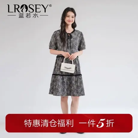【清仓直降】大码女装系带木耳领绣花连衣裙胖mm夏装格子蛋糕裙图片