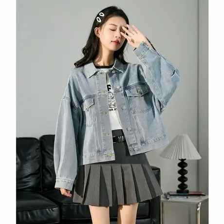 唐狮女牛仔外套短款春季新款小个子时尚百搭翻领休闲上衣网红商品大图