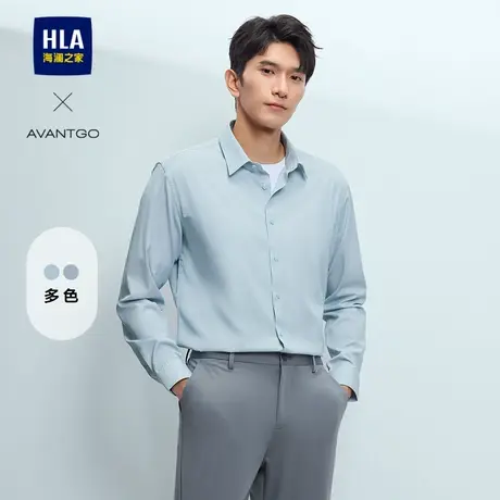 HLA/海澜之家轻商务经典系列长袖衬衫25春夏新翻领撞色条纹衬衣男图片