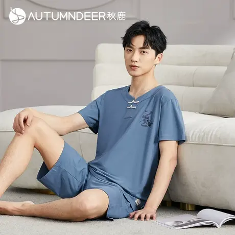 秋鹿旗下中国风品牌【梦伴】睡衣男士短袖可外穿休闲家居服套装商品大图