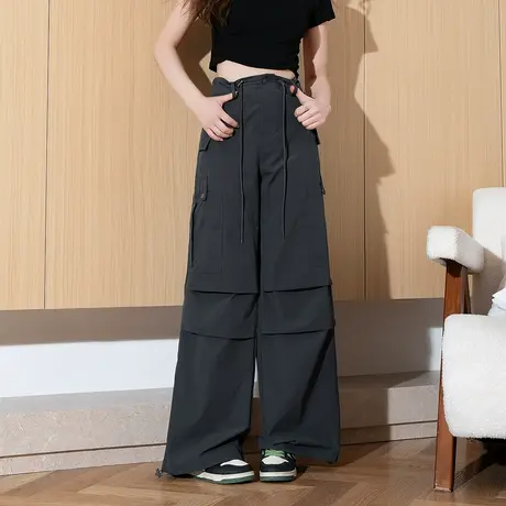 唐狮春夏季新款女休闲裤宽松美式大口袋直筒显瘦阔腿工装长裤图片