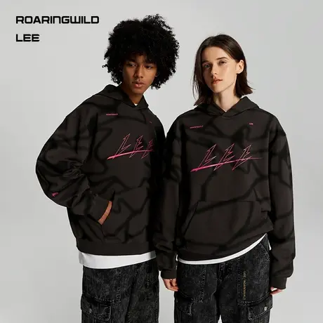 【Lee x ROARINGWILD】23秋冬新品舒适版黑灰色男女同款连帽卫衣图片