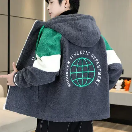 摇粒绒外套男士秋冬季潮流加厚青少年羊羔毛绒夹克潮牌颗粒绒上衣商品大图