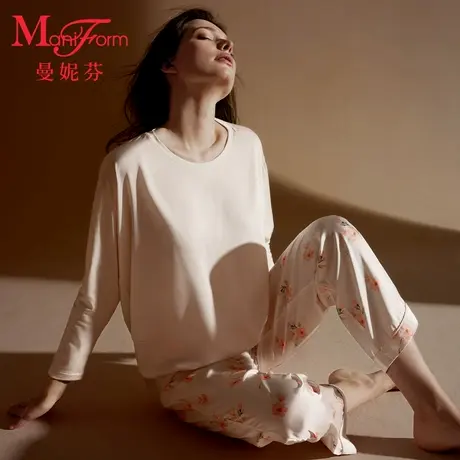 【玉兰纺缎蝙蝠衫】曼妮芬家居服套装睡衣女士舒适起居服20310928商品大图