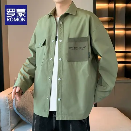 罗蒙男士长袖衬衫秋季新款衬衣2025潮牌时尚翻领工装外套上衣男装图片