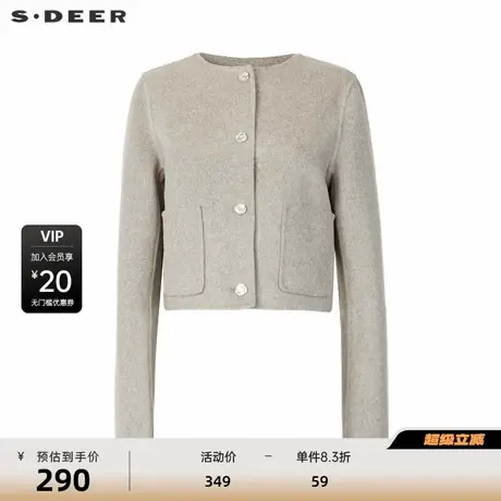 sdeer圣迪奥女装小香风圆领单排扣双面呢短款大衣S244Z2601商品大图