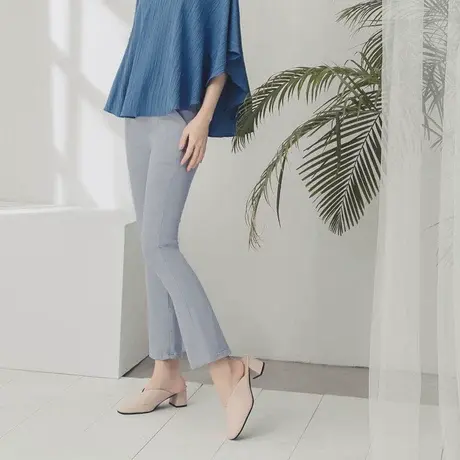 桔熊时尚九分微喇裤子女装修身腰松紧弹力喇叭裤胖妹妹大码BA3682商品大图