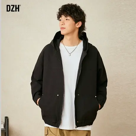 男士黑色外套男春秋高级感痞帅休闲夹克连帽男装2023新款潮流上衣商品大图
