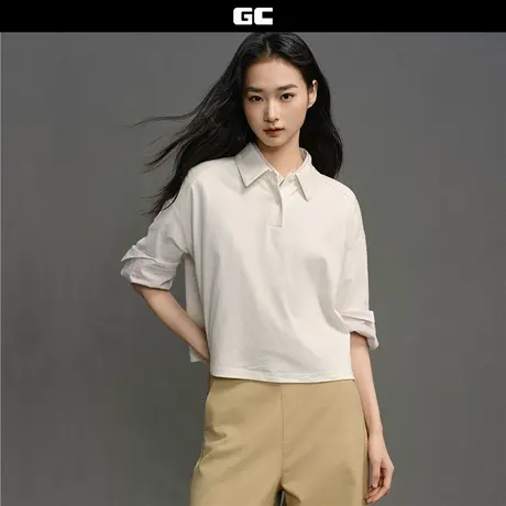 GC2025新款短袖Polo衫女装纯棉品牌刺绣宽松短款翻领上衣12315002商品大图