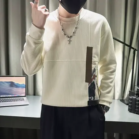 个性拼接设计感重磅卫衣男秋季小众长袖打底衫上衣潮男装休闲外套商品大图