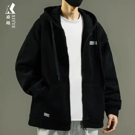 希越2023秋季新款拉链卫衣男连帽开衫外套宽松大码休闲运动风男装商品大图