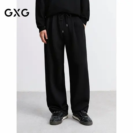 GXG男装 黑色直筒运动卫裤通勤宽松休闲裤简约长裤 25年秋季新品商品大图
