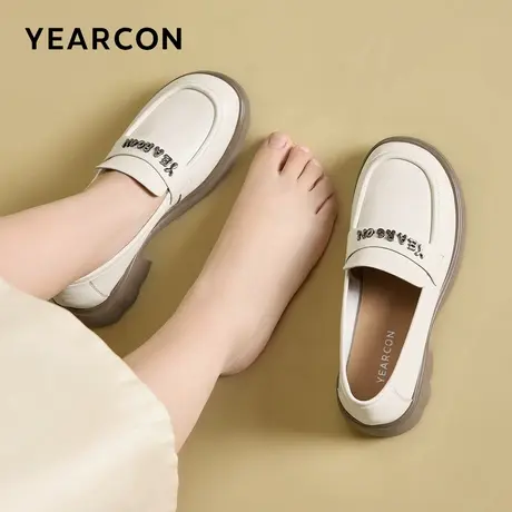 加宽意尔康乐福鞋女羊皮2026春季新款胖脚英伦小皮鞋单鞋大码女鞋图片