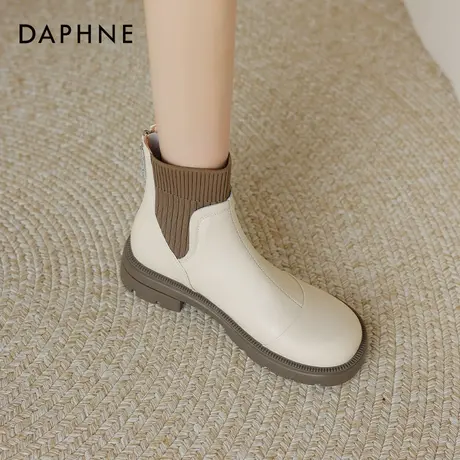 达芙妮白色切尔西短靴女2026新款冬季女靴平底妈妈靴子低跟马丁靴图片