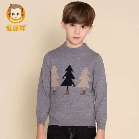 恒源祥秋冬男女同款100%羊毛衫中大童装针织打底圣诞毛衣女童线衣图片