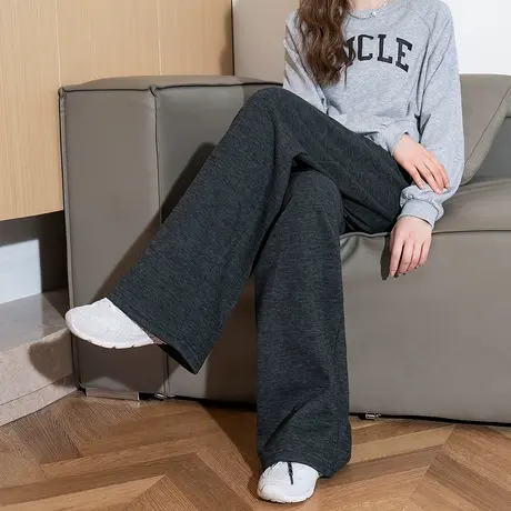 唐狮春秋季新款休闲裤女加绒加厚垂感阔腿百搭长裤灰色糯米裤WPTD图片