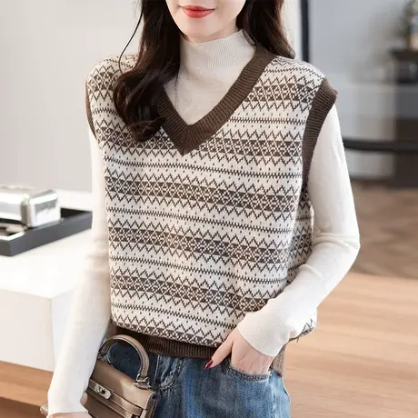 针织马甲背心女秋冬季2023年新款韩版V领洋气内搭复古马夹上衣女商品大图