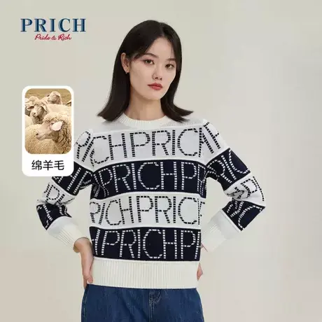 PRICH商场同款针织衫新品秋冬新款含绵羊毛字母圆领毛衣上衣女商品大图