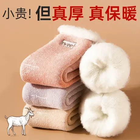 厚袜子女秋冬季加绒保暖袜子发热中筒袜加厚毛圈棉袜羊羔绒暖脚袜商品大图