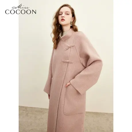 MISSCOCOON新中式优雅复古2023冬装新款女斜门襟双面呢毛呢外套商品大图